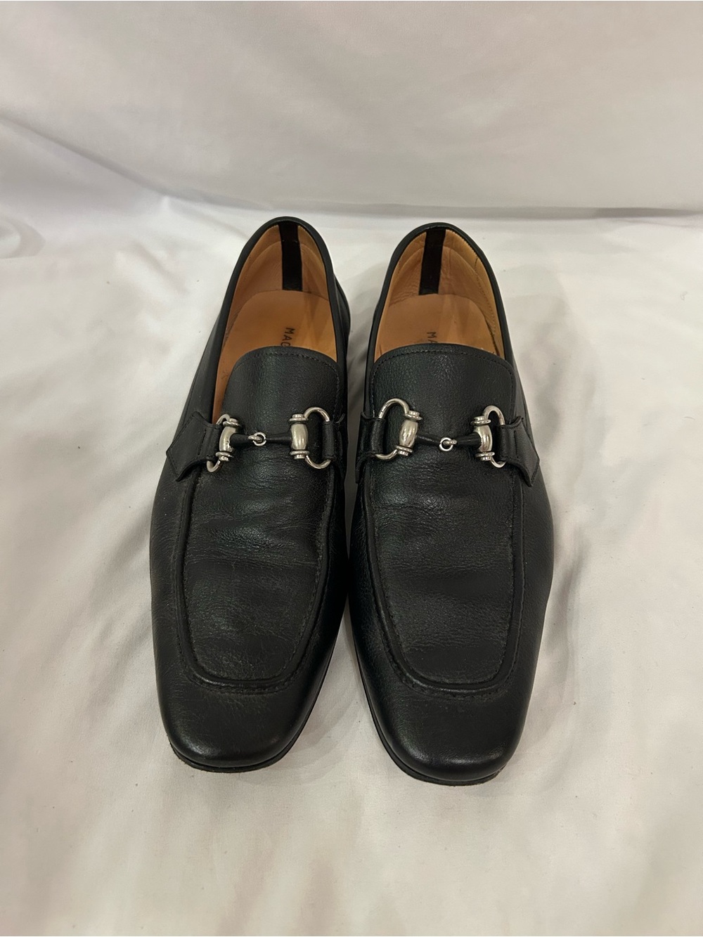 Magnanni Men’s Leather Pointed Toe Horse Bit Loafers Sz 8 Black